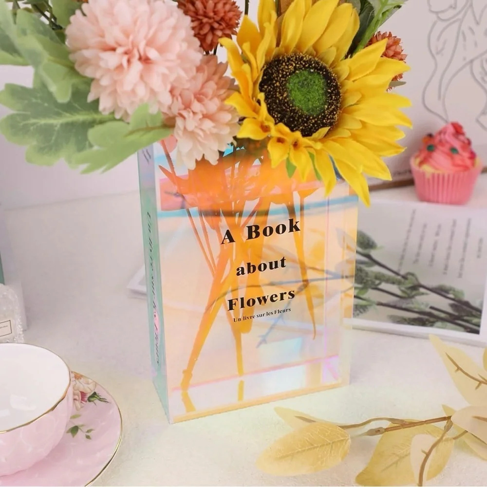Holographic Acrylic Book Flower Vase - Multicolor, Modern, Artistic